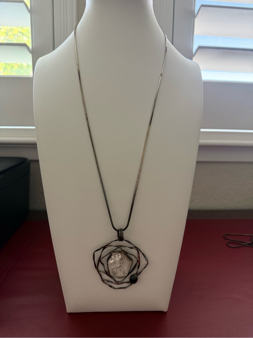Artisan HUGE 925 Sterling Silver Necklace Pendant with Clear and Black Stones